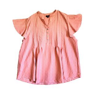 Cocomo Blouse Womens 2X Pink Stretch Pullover Flutter Sleeve Pintuck Travel